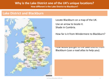 Locate Blackburn on a map of the UK - Worksheet - Year 3