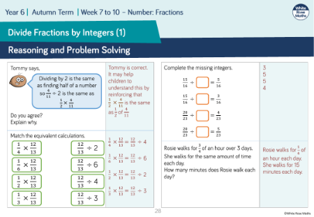 Divide fractions by integers (1): Reasoning and Problem Solving