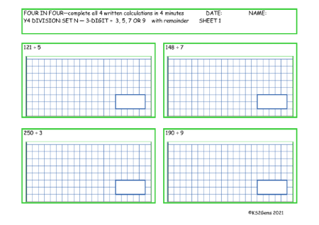  Division Set N 3 digit number - 3, 5, 7 or 9 with remainder