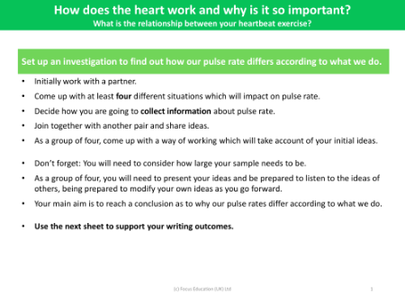 Pulse rates - Investigation instructions