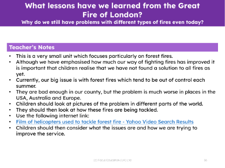 Why do we still have problems with different types of fires even today? - Teacher notes