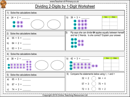 Introducing Dividing 2-Digits by 1-Digit - Worksheet