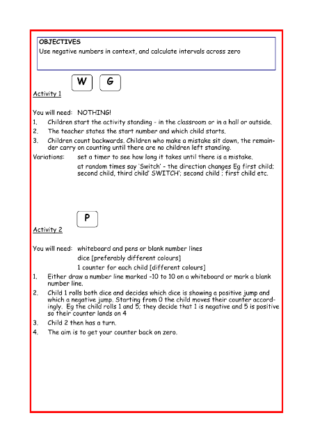 Negative numbers in context worksheet