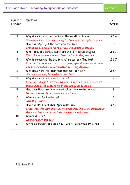 5. Reading Comprehension answers