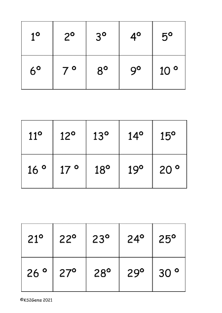 Degrees Digit Cards 1 to 360