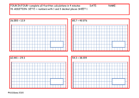 Addition Set E - numbers with 1 and 3 decimal places