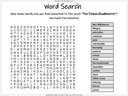 The Demon Headmaster - Lesson 11 - Wordsearch and Worksheets