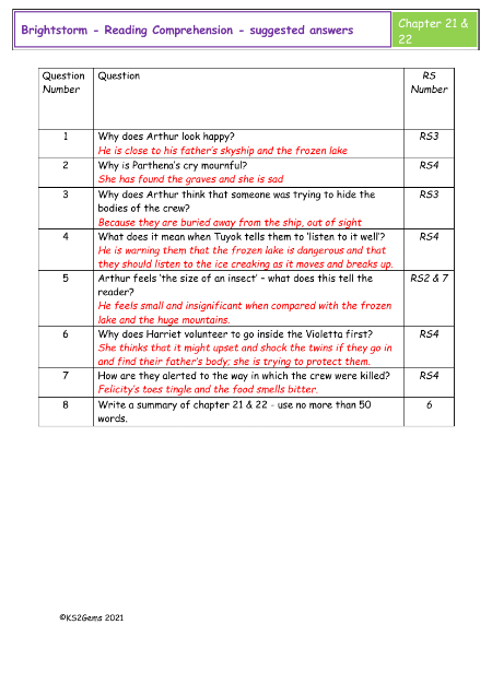 5. Reading Comprehension suggested answers