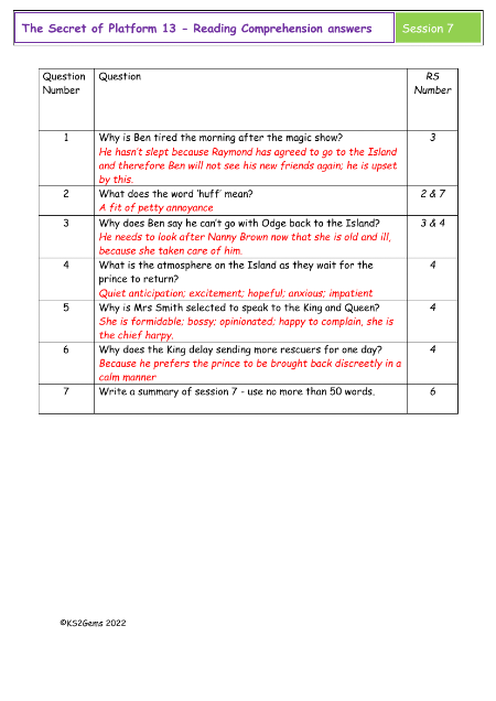 4. Reading Comprehension answers