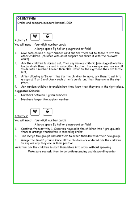 Ordering and comparing numbers over 1000 worksheet