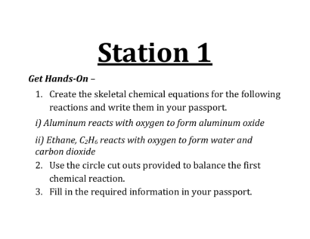 Balancing Chemical Equations - Lab Station Cards