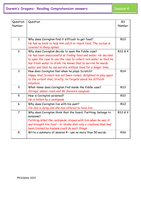 4. Reading Comprehension answers