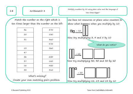 Multiply and divide numbers by 10 using place value and the language of â€œten times biggerâ€