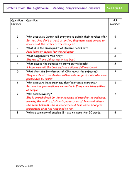 5. Reading Comprehension answers