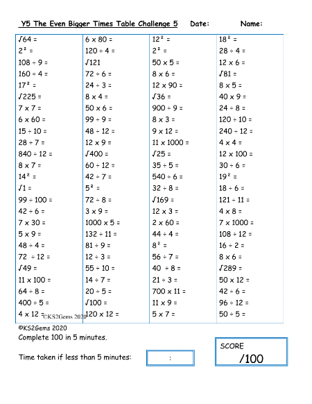 The Even Bigger Times Table Challenge 5