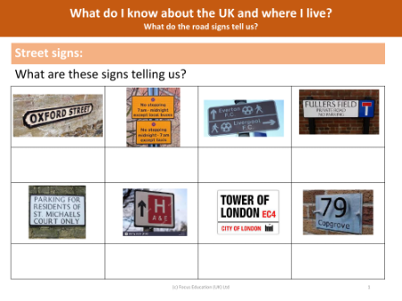 Street signs - Worksheet