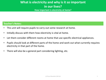 How important is electricity at home? - Teacher notes