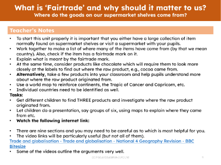 Where do goods on our supermarket shelves come from? - Teacher notes