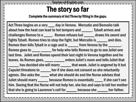 Romeo & Juliet Lesson 26: Got the Plot? - The Story so Far Worksheet
