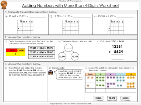 Adding Numbers with More than 4 Digits - Worksheet