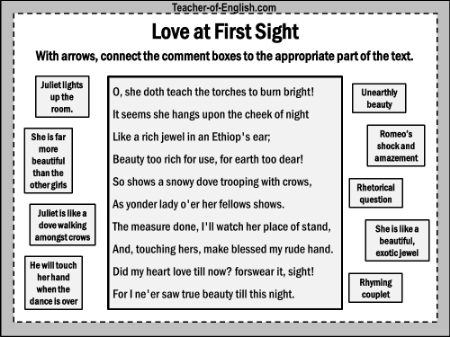 Romeo & Juliet Lesson 14: Act 1 Scene 5 - Love at First Sight Worksheet