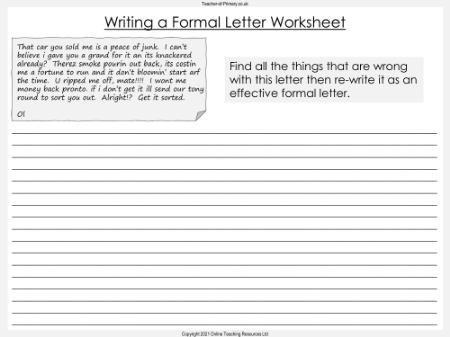Writing a Formal Letter - Lesson 1 - Writing a Formal Letter Worksheet