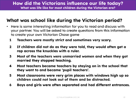 What was school like during the Victorian period? - Info sheet