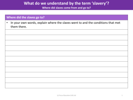 Where did the slaves go to? - Worksheet - Year 5