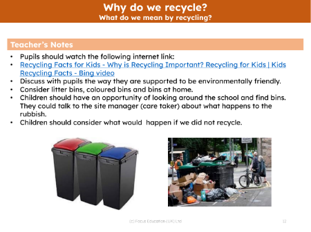 What do we mean by Recycling? - Teacher's notes