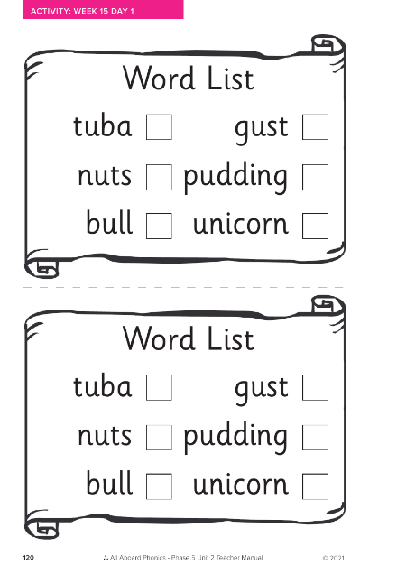 Word List activity - Worksheet 