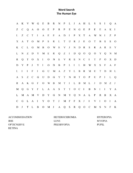 The Human Eye - Word Search