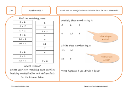 Recall and use multiplication and division facts for 2x table