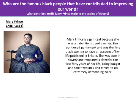 Mary Prince - Black History - Year 2