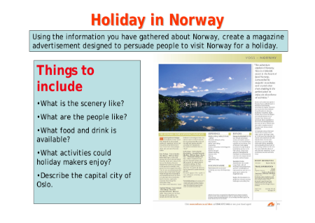 Biography and Autobiography - Lesson 5 - Holiday in Norway worksheet
