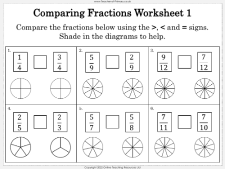 Comparing and Ordering Fractions - Worksheet