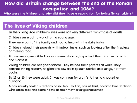 The lives of Viking children - Info pack