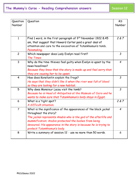 5. Reading Comprehension answers