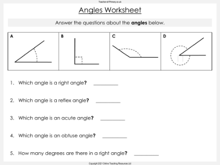 Angles - Worksheet