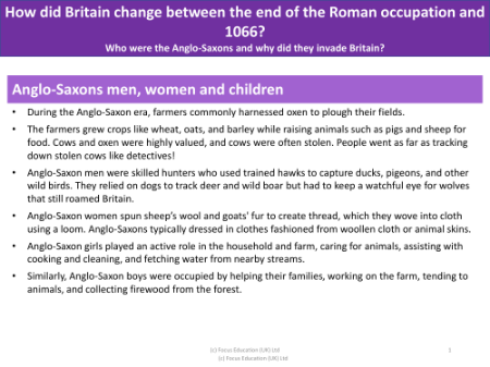Anglo-Saxons men, women and children - Info sheet