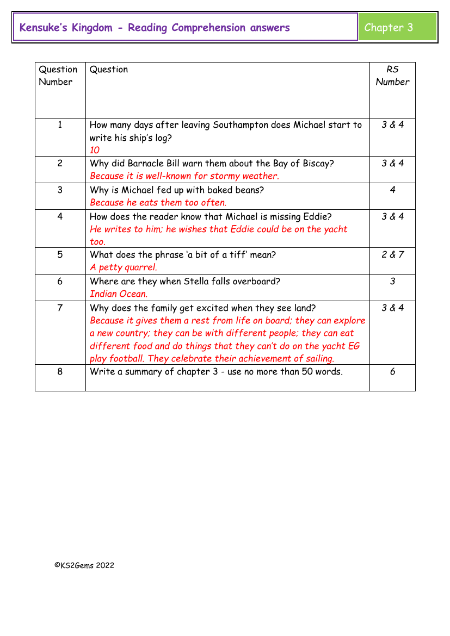 4. Reading Comprehension answers