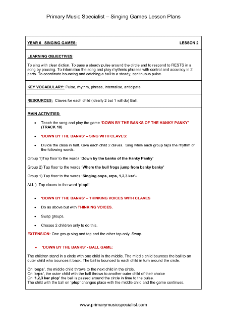 Singing Games Lesson Plan - Year 6 Lesson 2