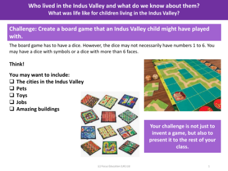 Challenge - Create a board game that an Indus valley child may have played with- Activity - Year 4