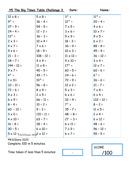 The Big Times Table Challenge 3