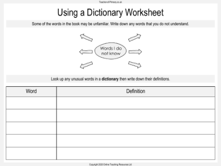 Using a Dictionary Worksheet
