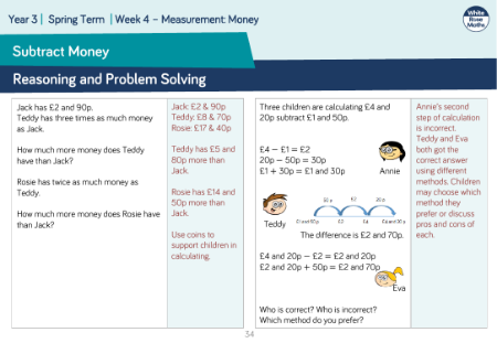 Subtract money: Reasoning and Problem Solving