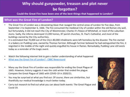 What was the Great Fire of London - Info sheet