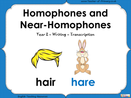 Homophones and Near Homophones   Year 2 - PowerPoint