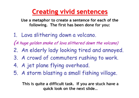 Descriptive Writing - Lesson 5 - Creating Vivid Sentences Worksheet