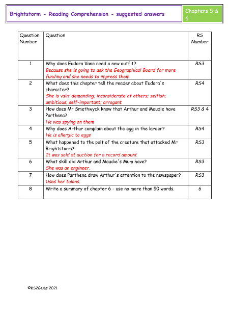 5. Reading Comprehension suggested answers