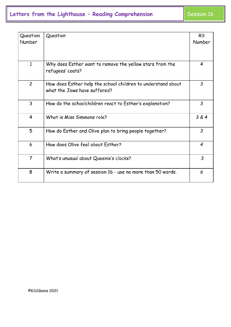 4. Reading Comprehension answers